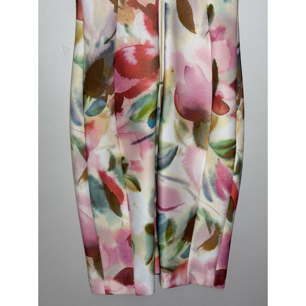 Calvin Klein Scuba Sheath Dress Size 2 Pink Floral Sleeveless Work Cocktail - Picture 6 of 12